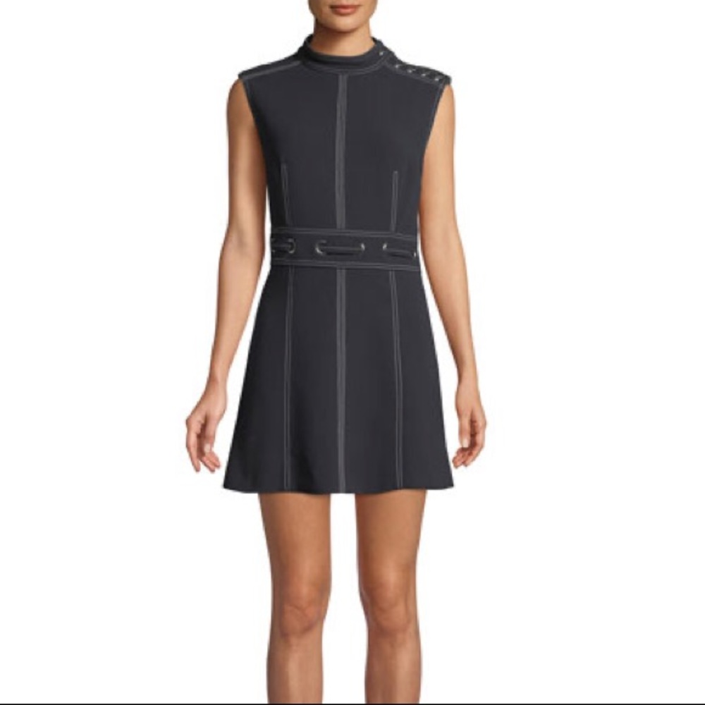 Veronica Beard Nico Mock Neck Grommet Waist Dress